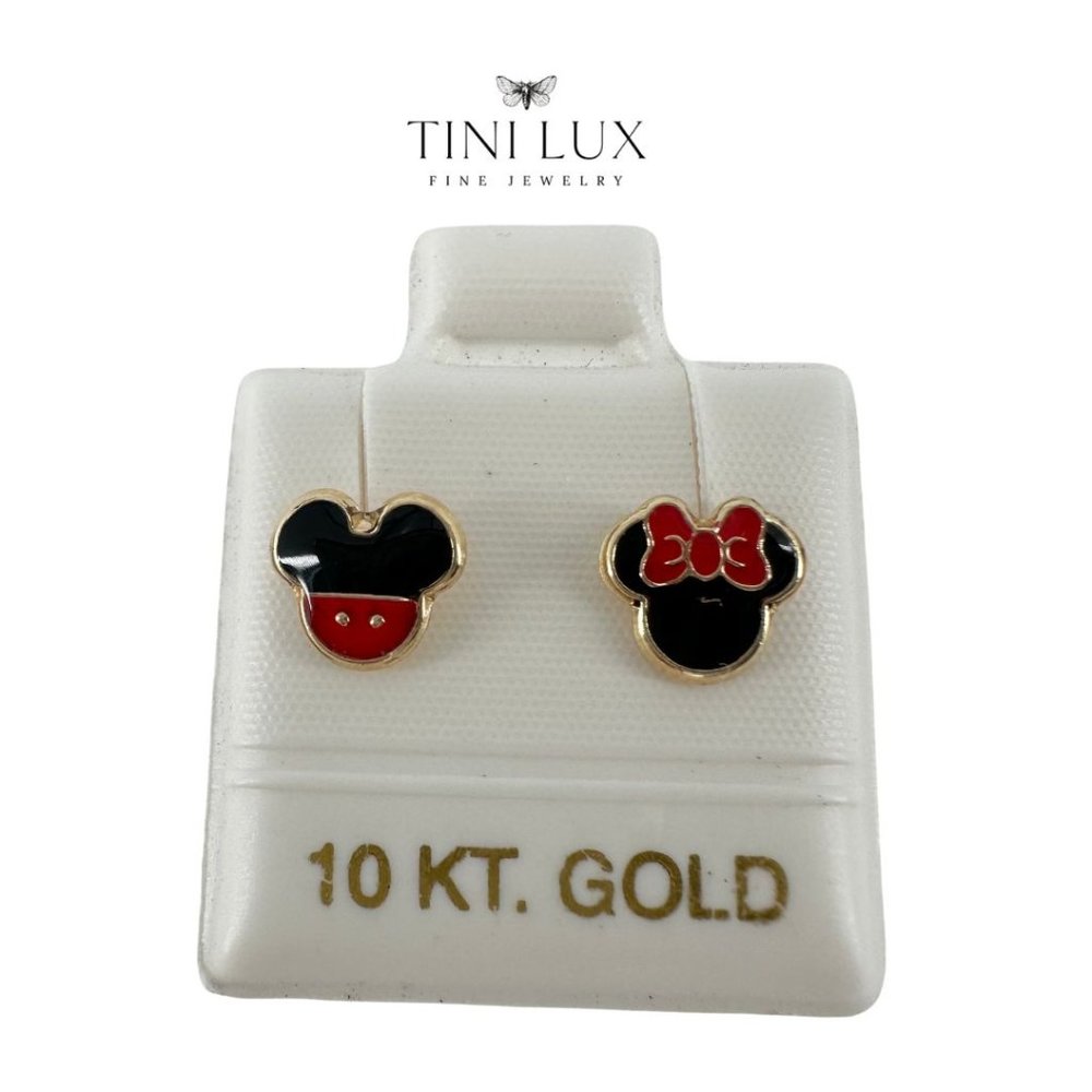 Disney Collection - Earrings Studs Yellow Gold 10K Screwback Mickey & Minnie